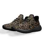 Men’s black knit sneakers with gold geometric pattern, luxury shoes from Ivorynn