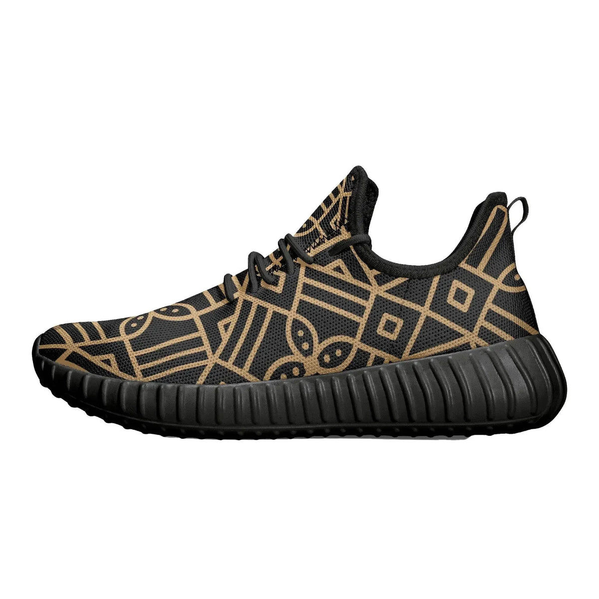 Golden geometric patterned men's knit mesh sneaker with black sole, stylish men's fashion at IVORYNN