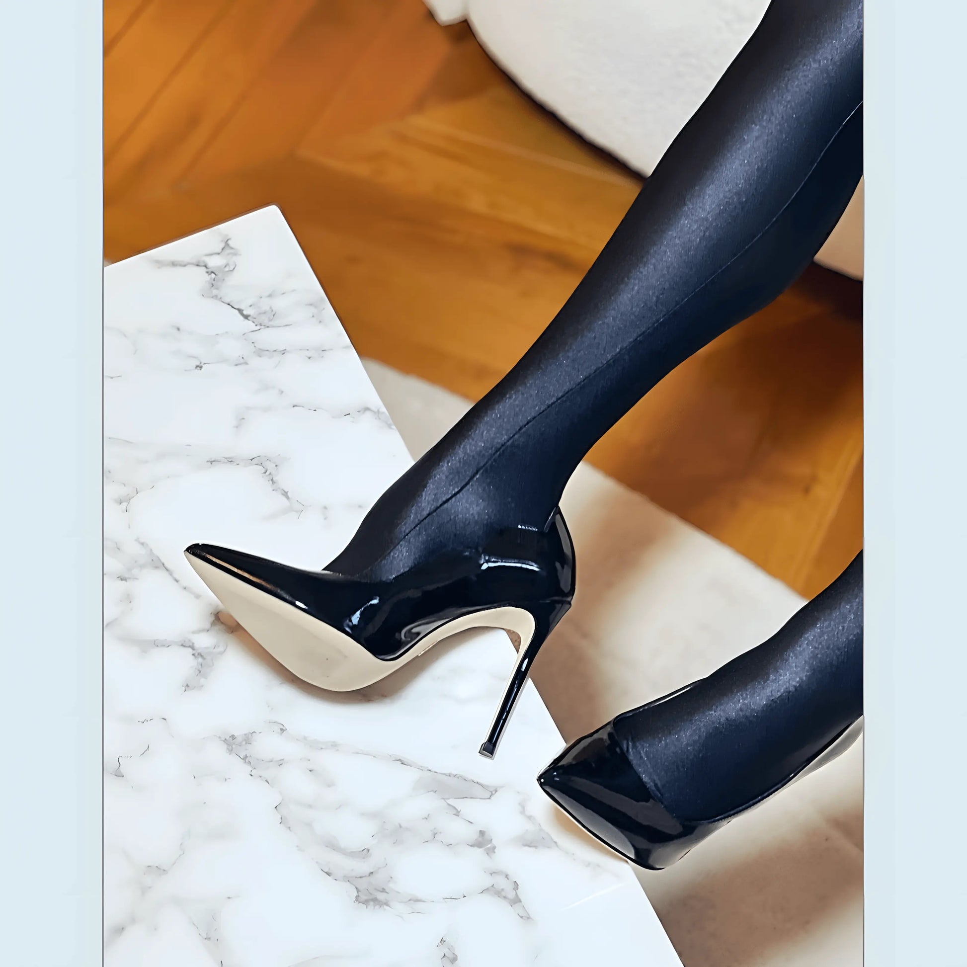 Grace Elegant Black Patent Leather Stiletto Pumps - IVORYNN