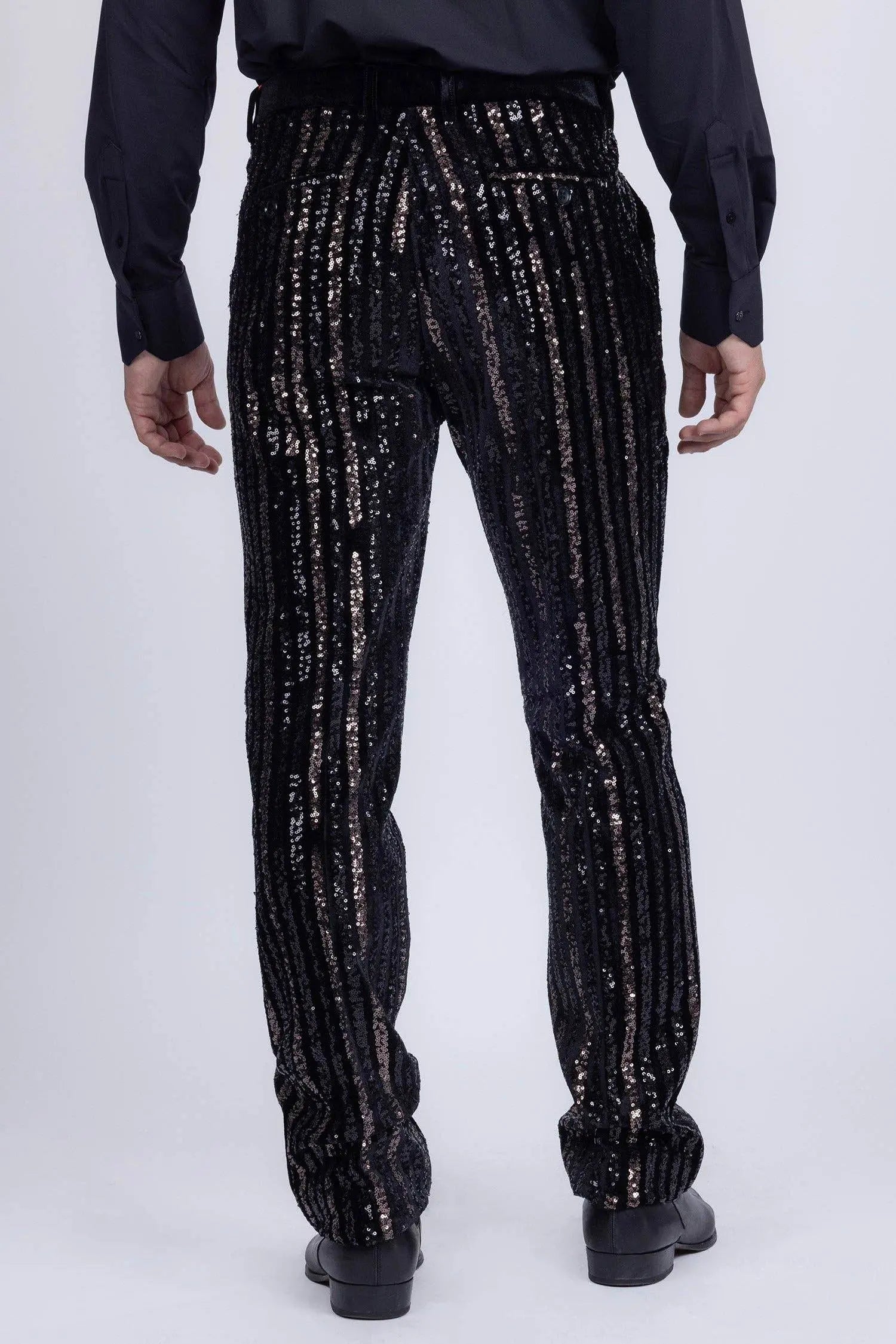 Gunmetal Sequin Slim Fit Stretch Black Trousers - IVORYNN