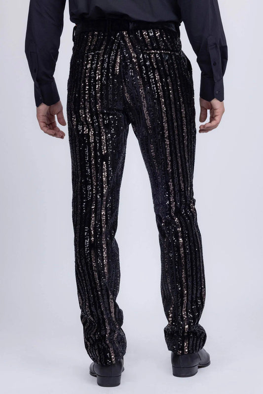 Gunmetal Sequin Slim Fit Stretch Black Trousers