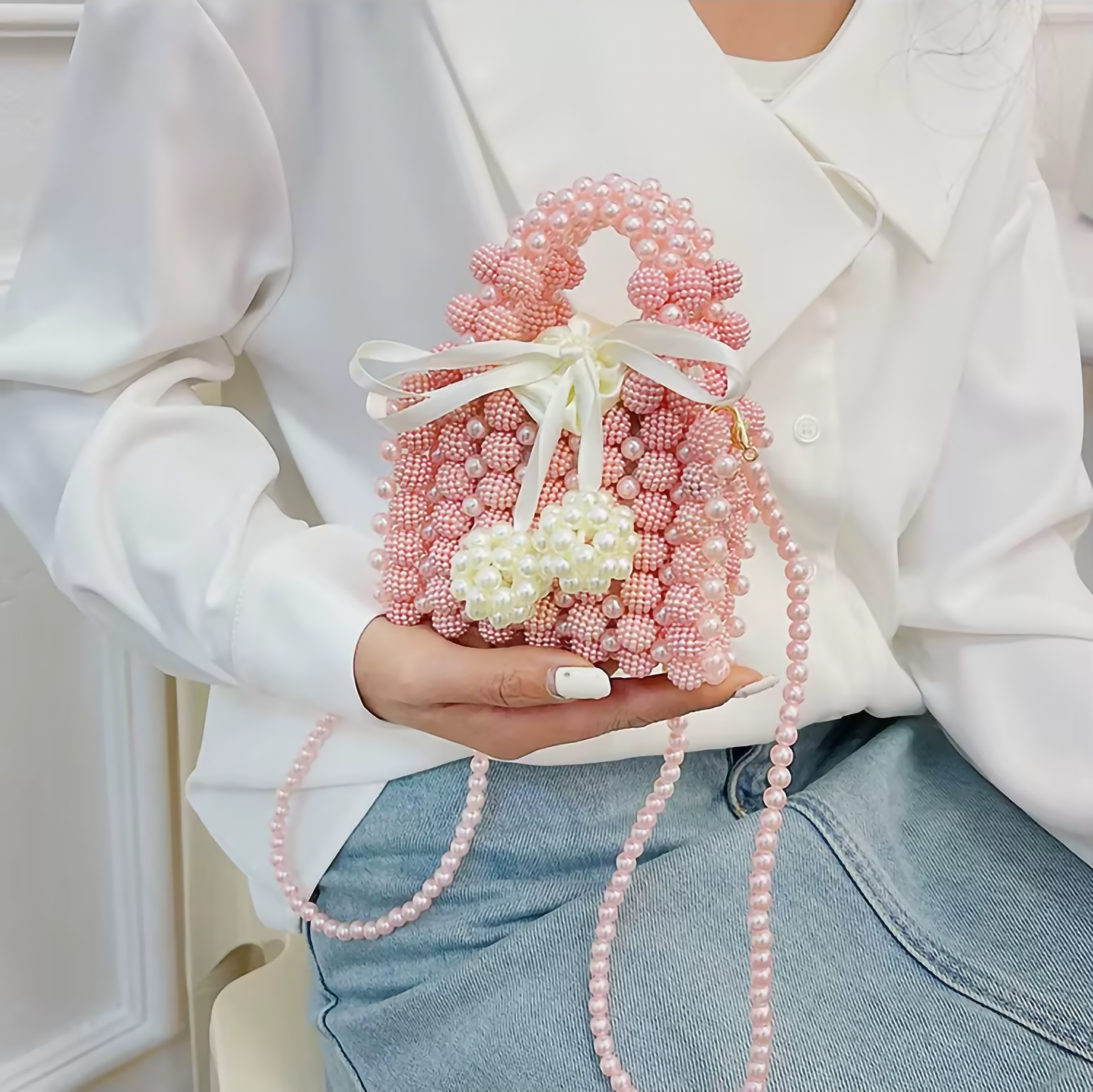 Bow Pearl Bead Handwoven Crossbody