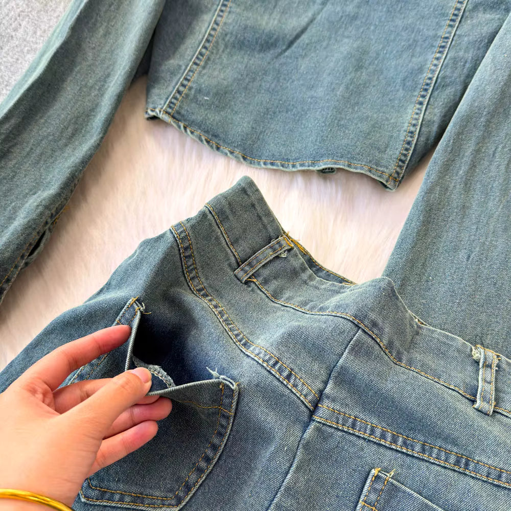 Fishtail Skirt Vintage Denim Two-Piece Set
