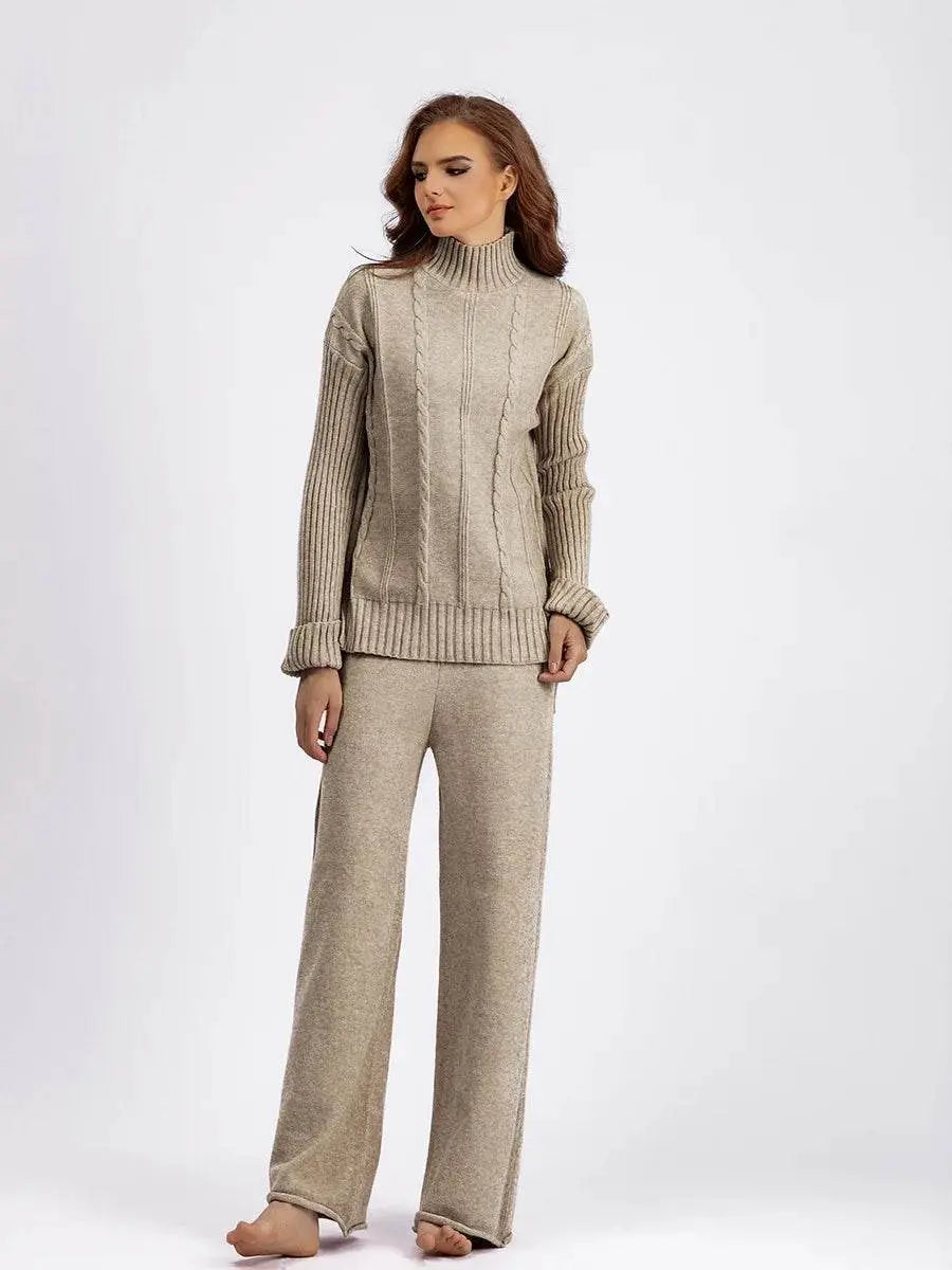 Half Turtleneck Knit Two-Piece Set - IVORYNN