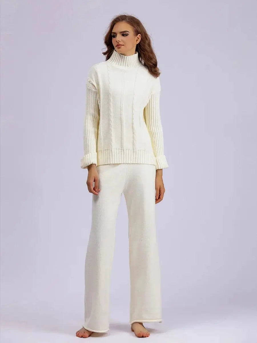 Half Turtleneck Knit Two-Piece Set - IVORYNN