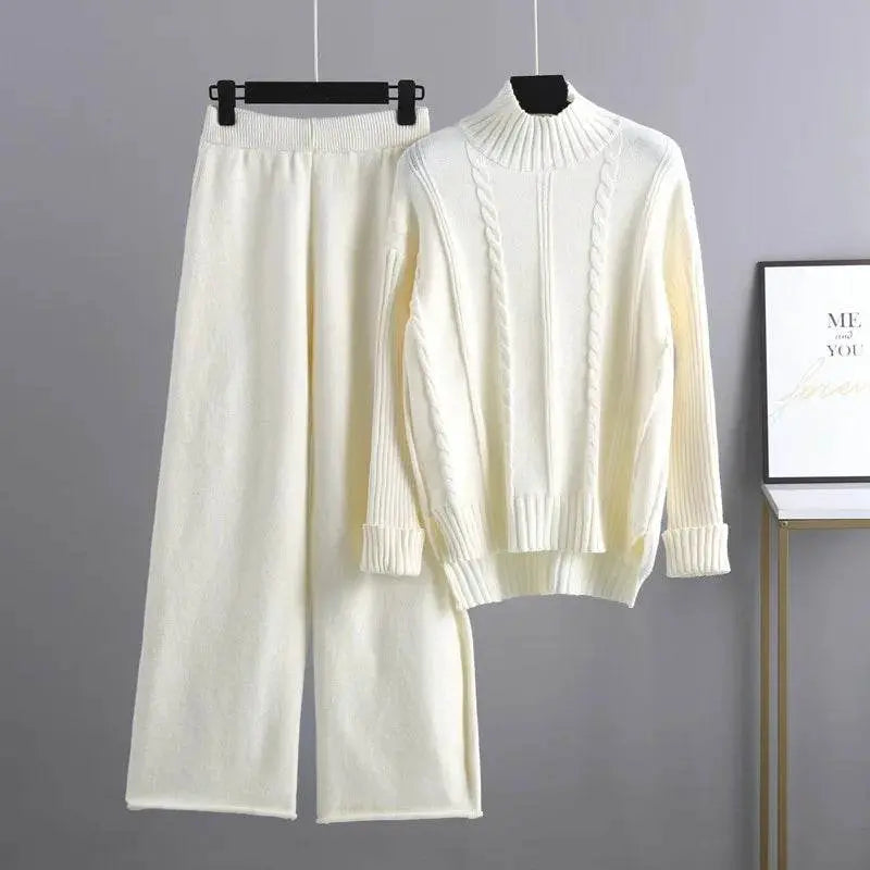 Half Turtleneck Knit Two-Piece Set - IVORYNN