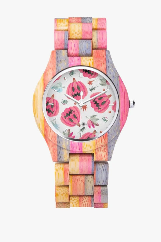 Halloween Camouflage Gray Pink Wooden Watch - IVORYNN