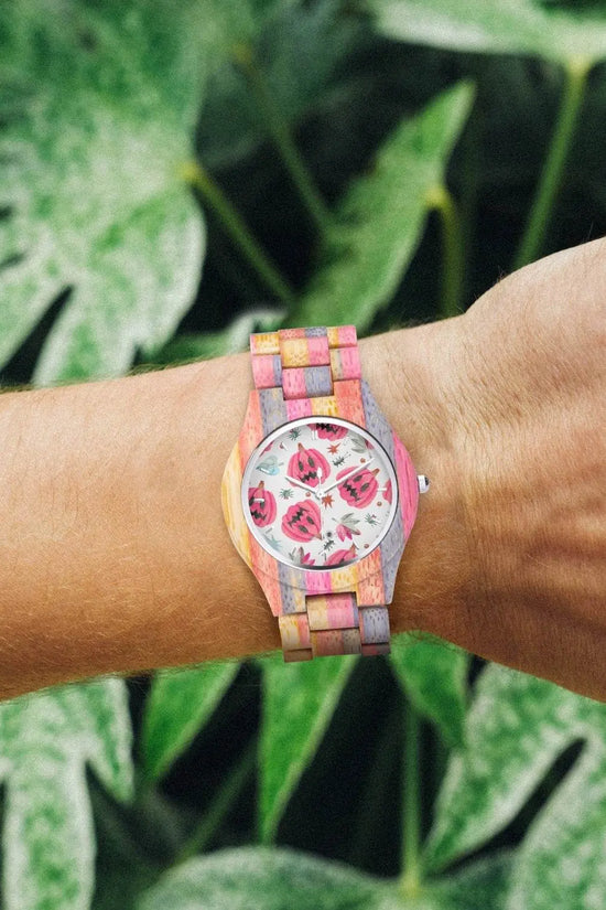 Halloween Camouflage Gray Pink Wooden Watch - IVORYNN