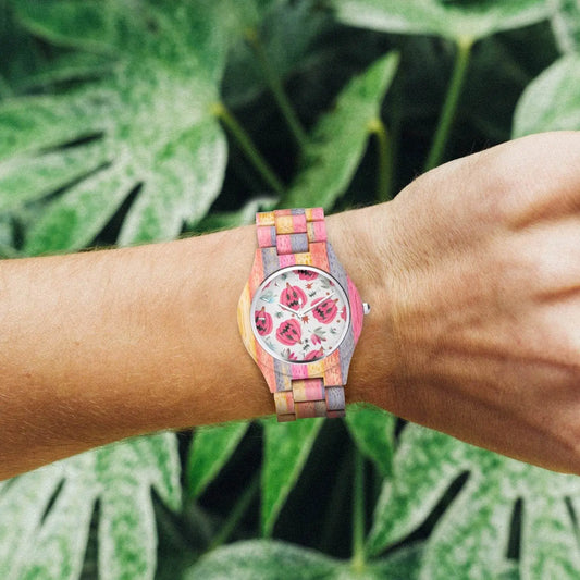 Halloween Camouflage Gray Pink Wooden Watch