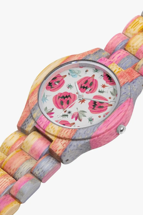 Halloween Camouflage Gray Pink Wooden Watch - IVORYNN