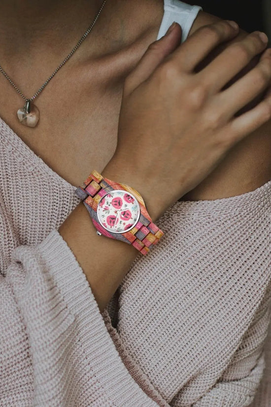 Halloween Camouflage Gray Pink Wooden Watch - IVORYNN