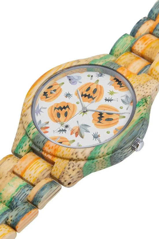 Halloween Camouflage Green Blue Wooden Watch - IVORYNN