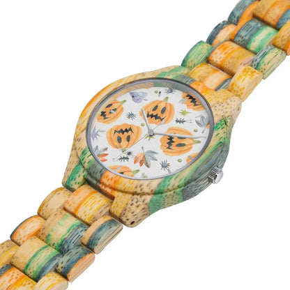 Halloween Camouflage Green Blue Wooden Watch - IVORYNN
