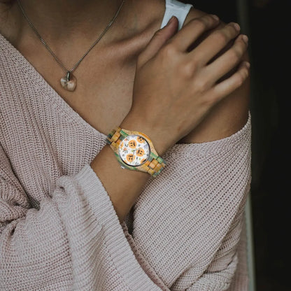 Halloween Camouflage Green Blue Wooden Watch - IVORYNN