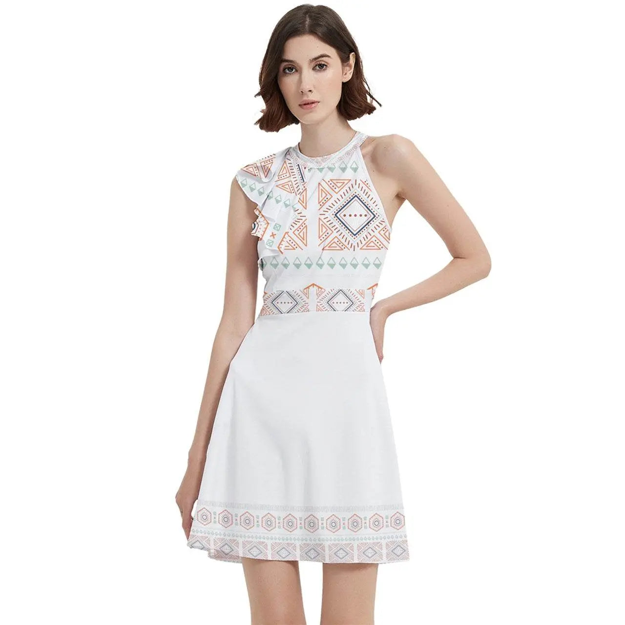 Halter Sleeveless Party Dress With Pockets - Egyptian White - IVORYNN
