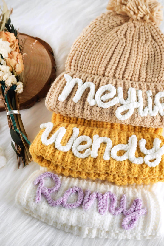 Handmade Kids Beanie with Name Winter Hat - IVORYNN
