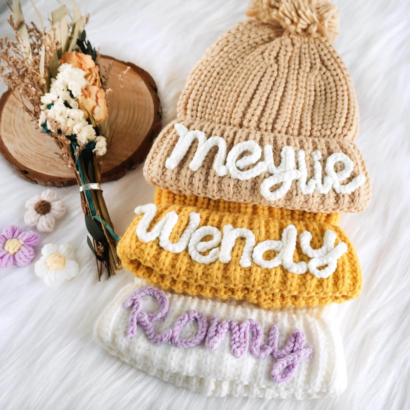 Handmade Kids Beanie with Name Winter Hat - IVORYNN