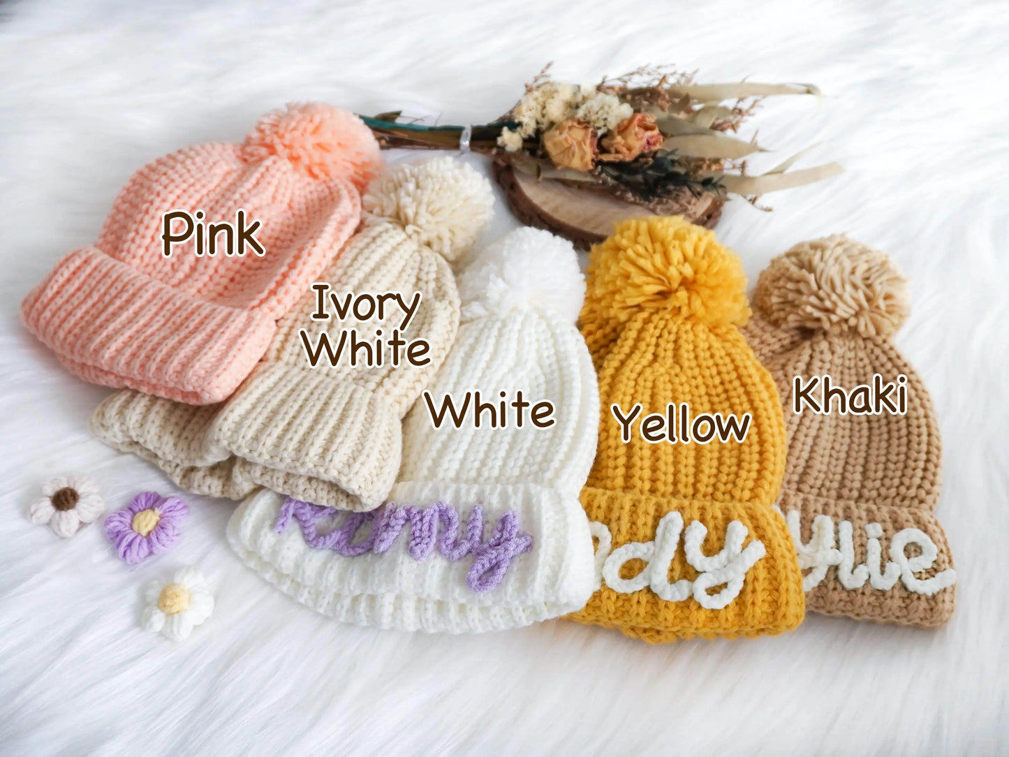 Handmade Kids Beanie with Name Winter Hat - IVORYNN