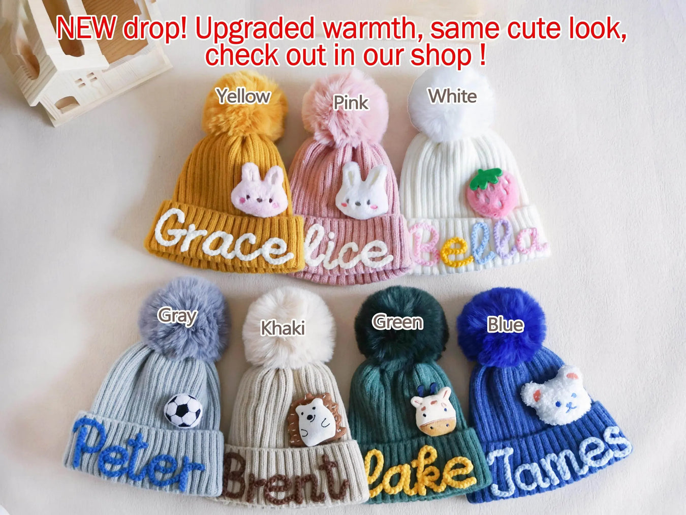 Handmade Kids Beanie with Name Winter Hat - IVORYNN