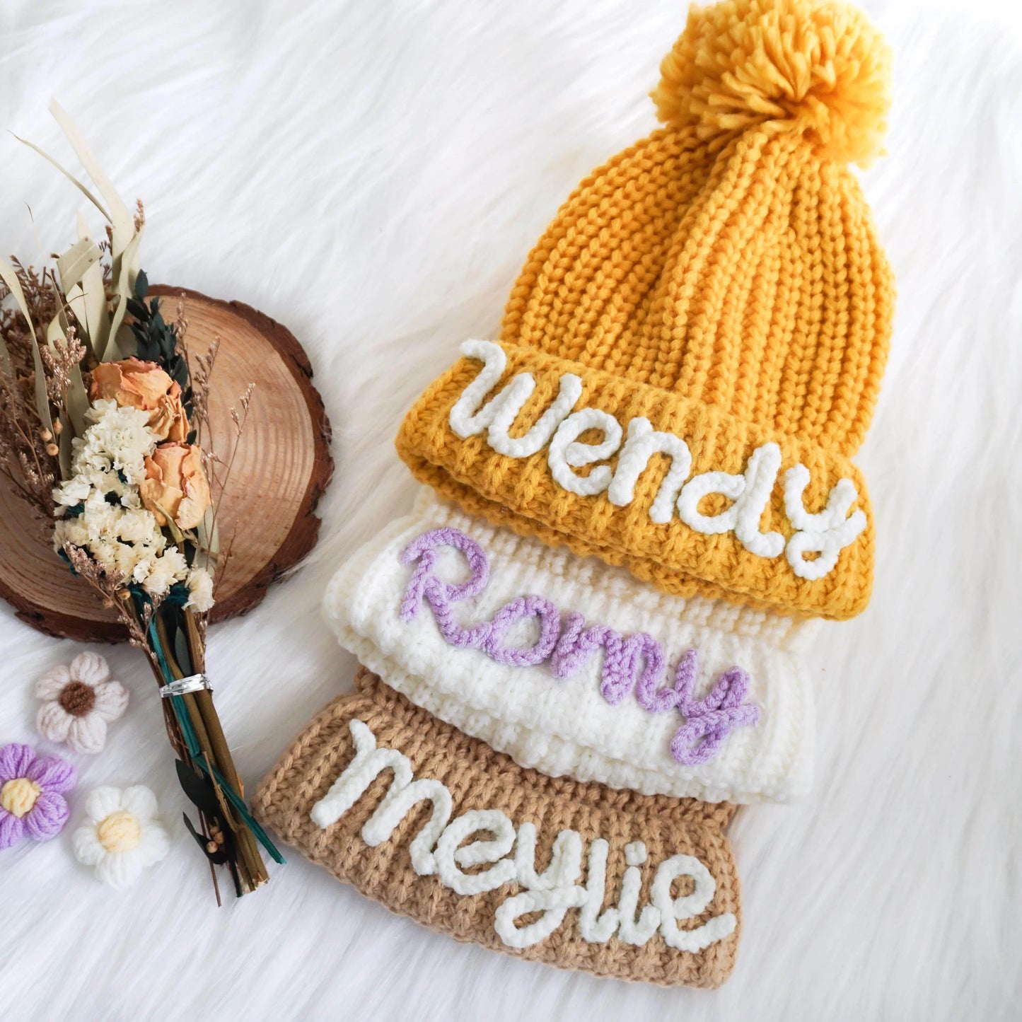 Handmade Kids Beanie with Name Winter Hat - IVORYNN