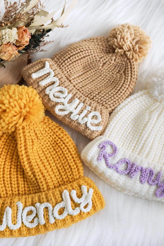 Handmade Kids Beanie with Name Winter Hat - IVORYNN