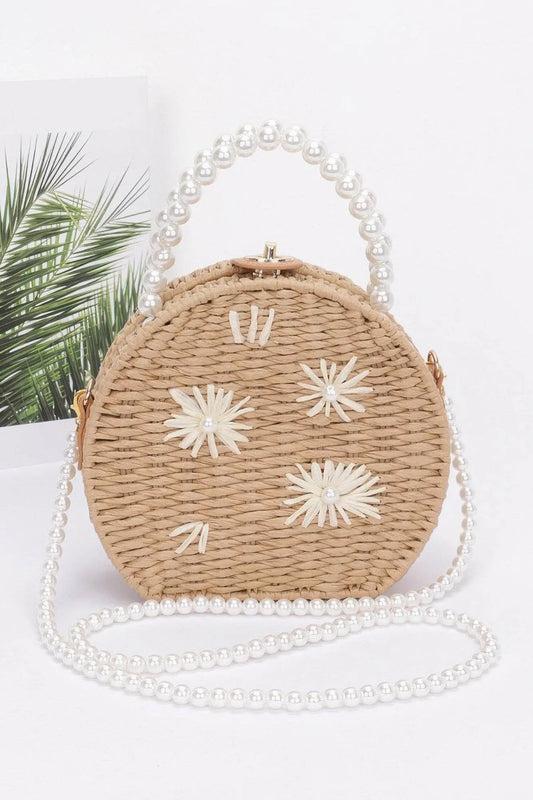 Handmade Straw Bag Clutch W/pearl Handle