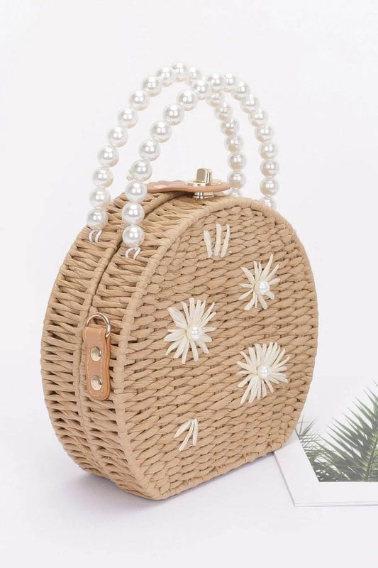 Handmade Straw Bag Clutch W/pearl Handle