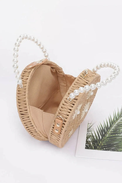Handmade Straw Bag Clutch W/pearl Handle - IVORYNN