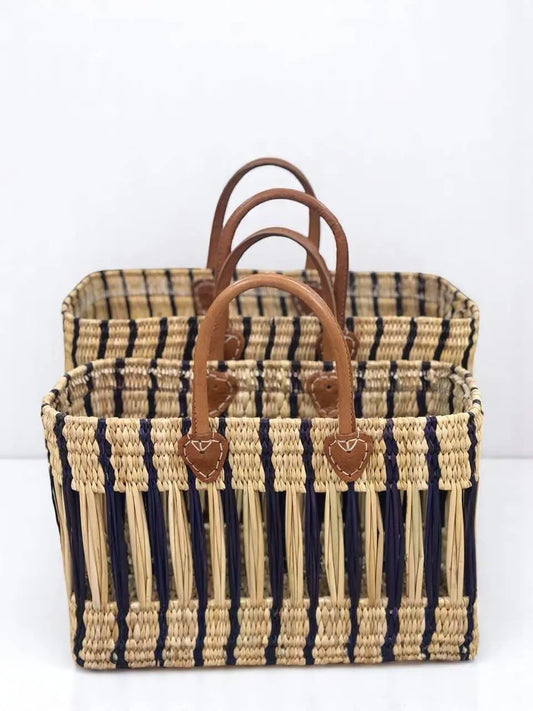 Handwoven Straw Home Tote Bag with Leather Handles
