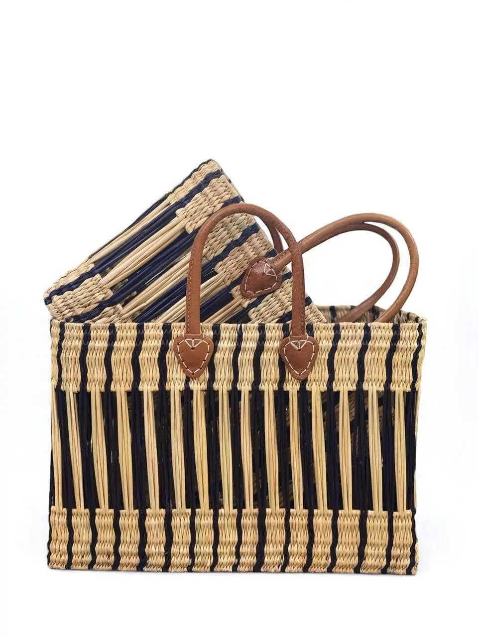 Handwoven Straw Home Tote Bag with Leather Handles - IVORYNN