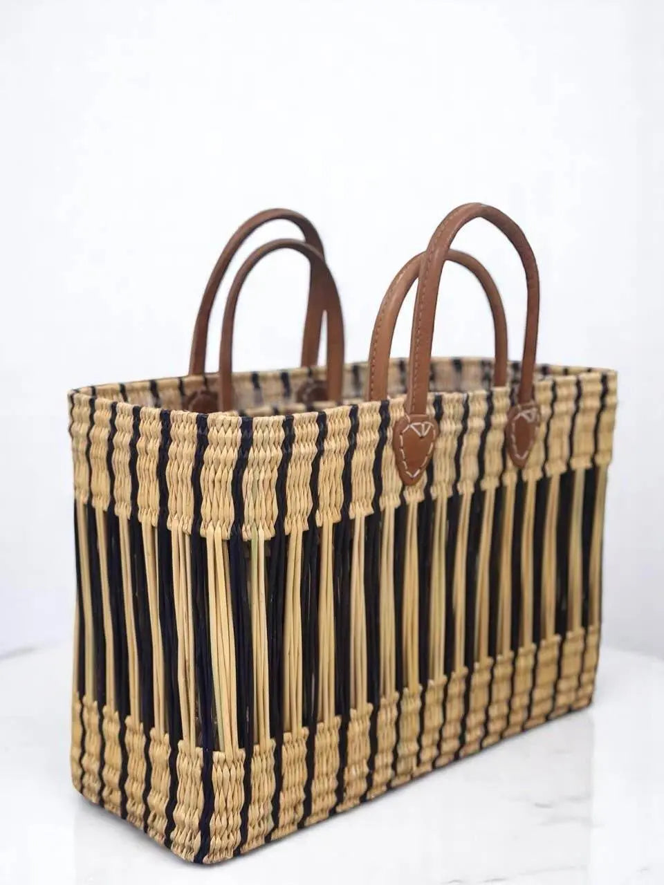 Handwoven Straw Home Tote Bag with Leather Handles - IVORYNN