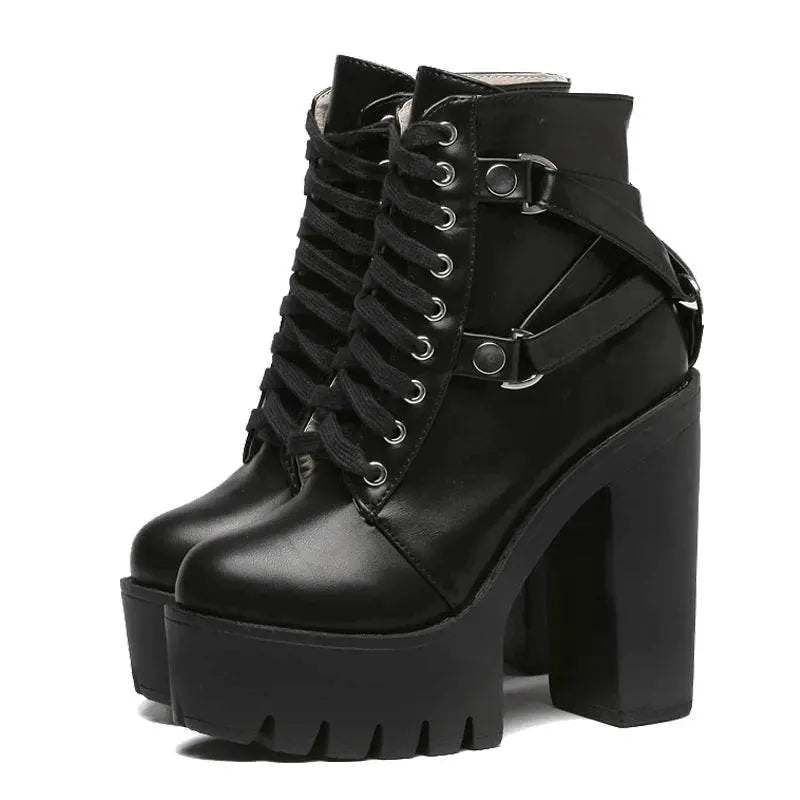 Heel Spring Autumn Lace-up Soft Leather Boots - IVORYNN