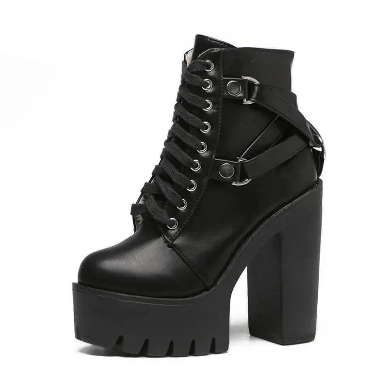 Heel Spring Autumn Lace-up Soft Leather Boots - IVORYNN