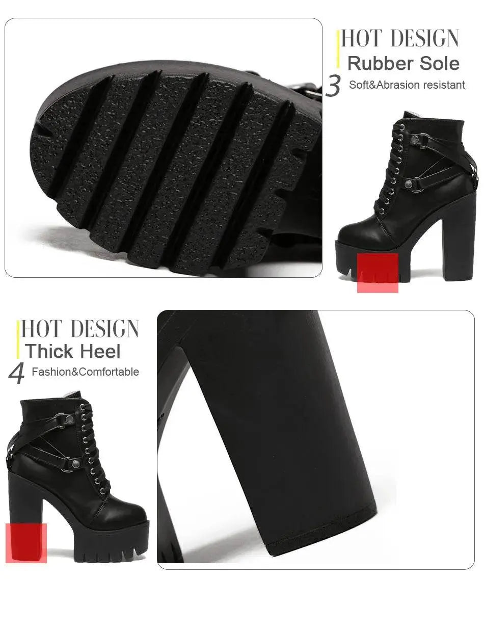 Heel Spring Autumn Lace-up Soft Leather Boots - IVORYNN