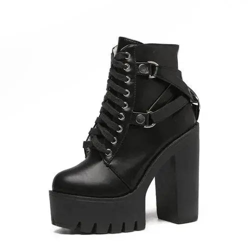 Heel Spring Autumn Lace-up Soft Leather Boots - IVORYNN
