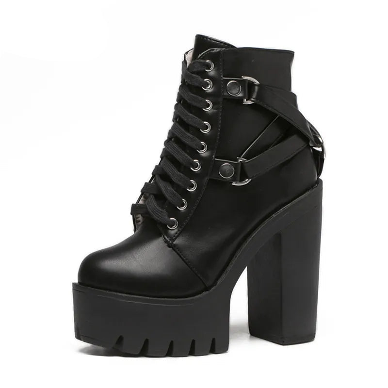 Heel Spring Autumn Lace-up Soft Leather Boots