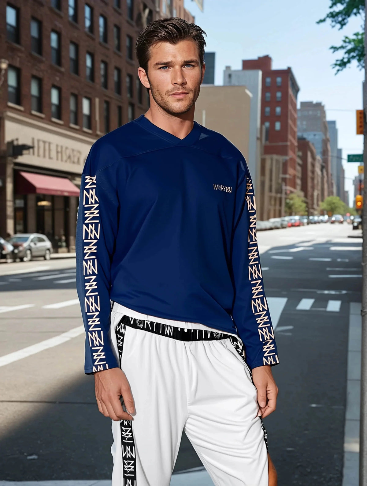 High Level Navy hockey fan Sports jersey - IVORYNN