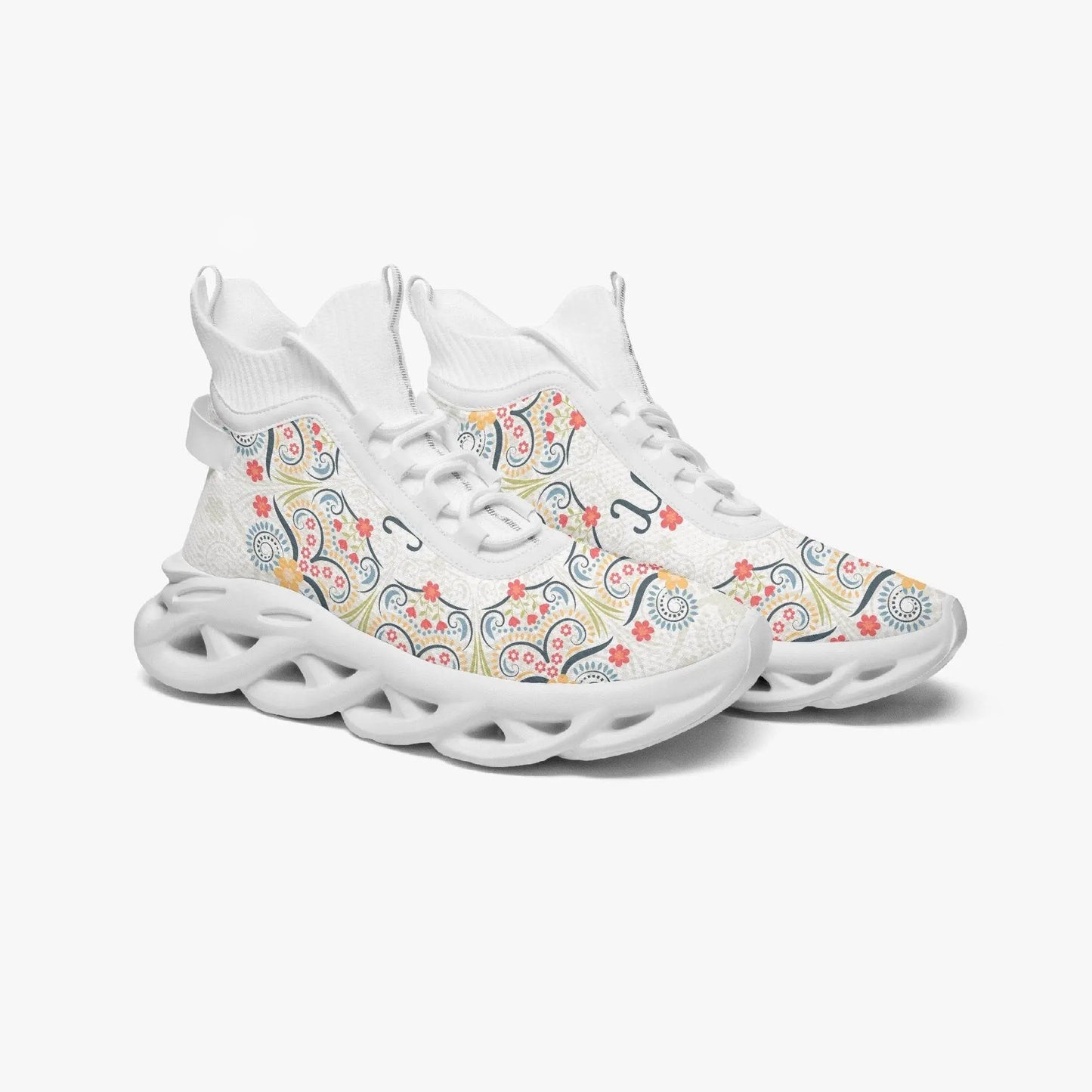 High Top Bounce White Mesh Knit Sneakers - IVORYNN