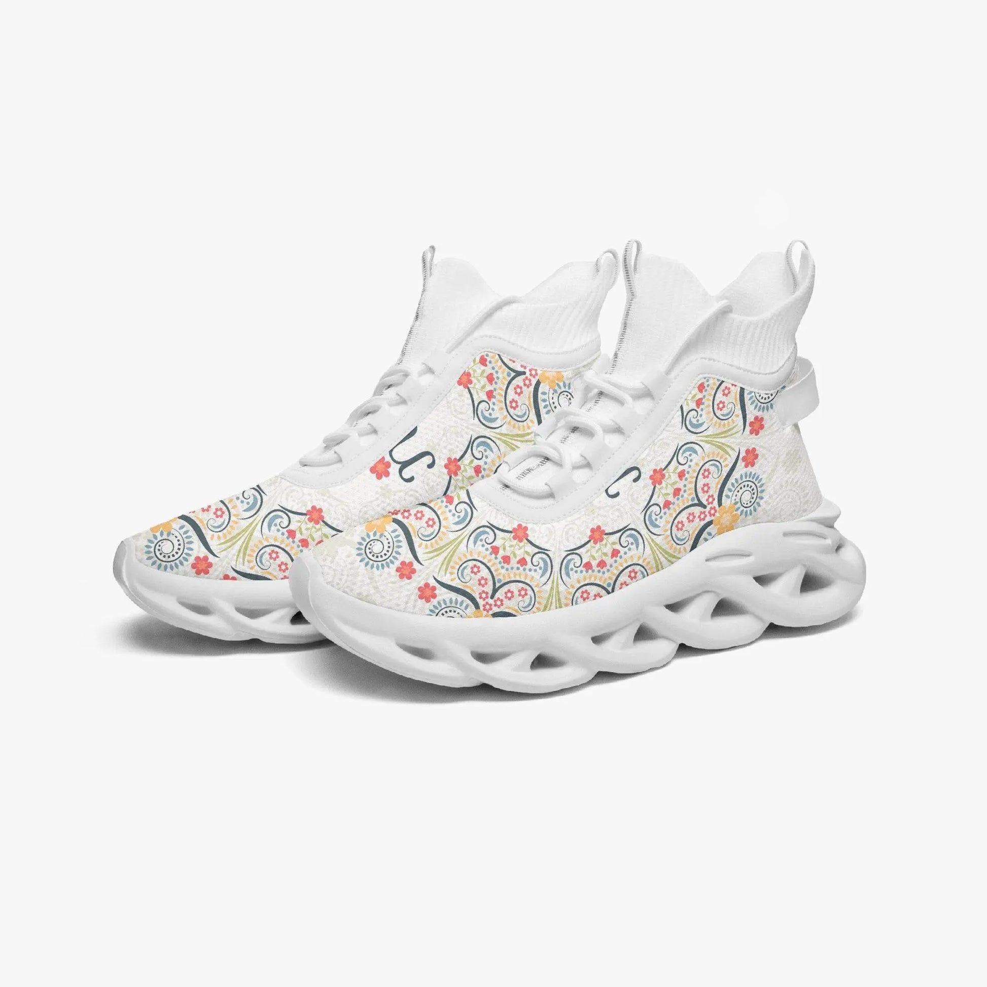 High Top Bounce White Mesh Knit Sneakers - IVORYNN