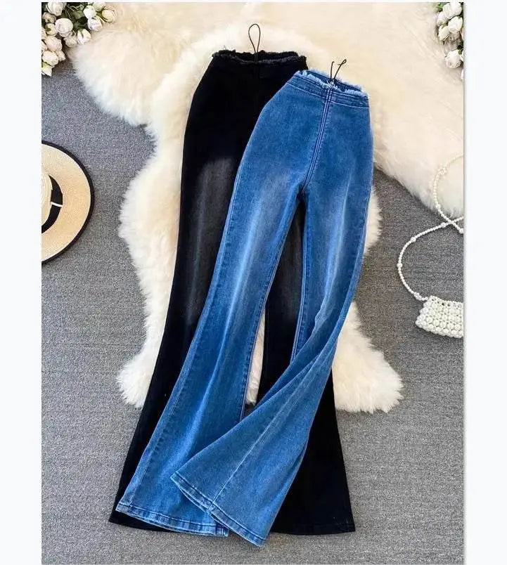 High Waisted Slim Wide Micro Flared Jeans - IVORYNN