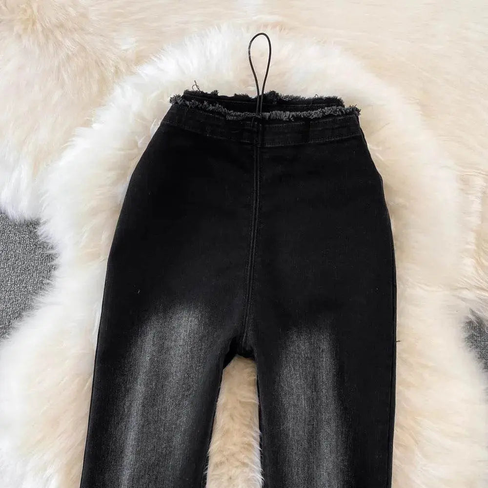 High Waisted Slim Wide Micro Flared Jeans - IVORYNN