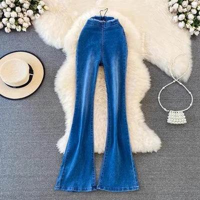 High Waisted Slim Wide Micro Flared Jeans - IVORYNN