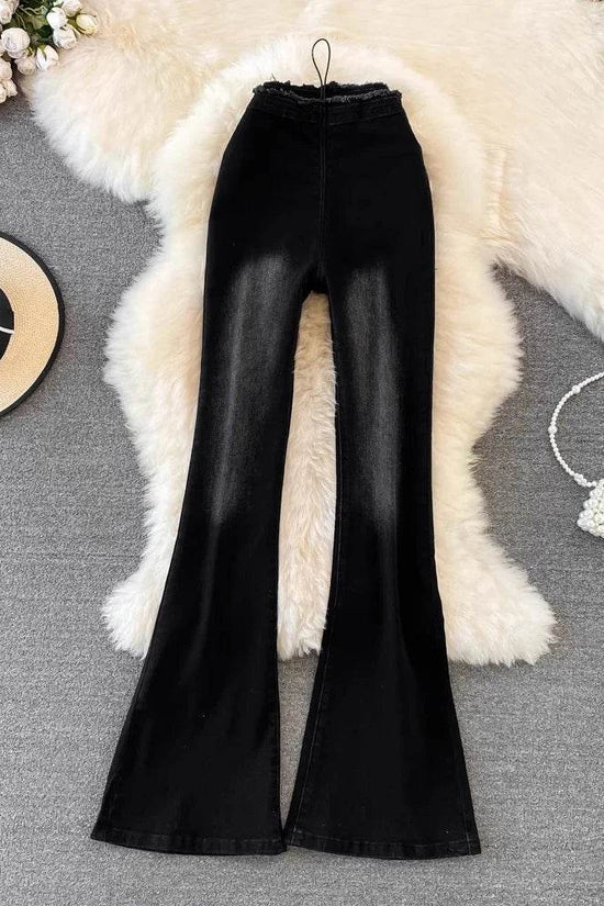 High Waisted Slim Wide Micro Flared Jeans - IVORYNN