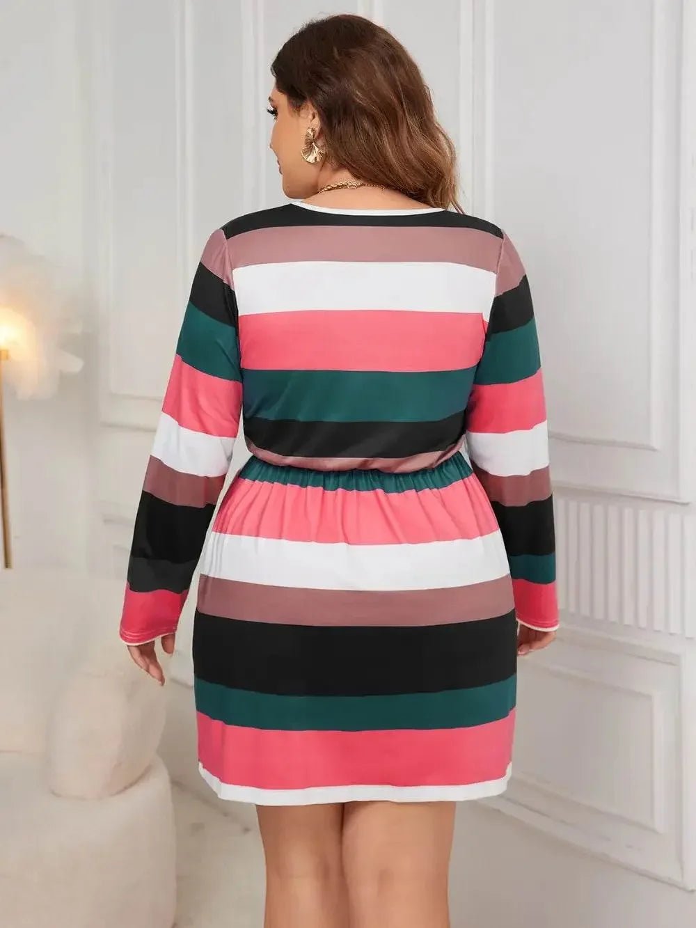 Honey Striped Long Sleeve Mini Dress - IVORYNN