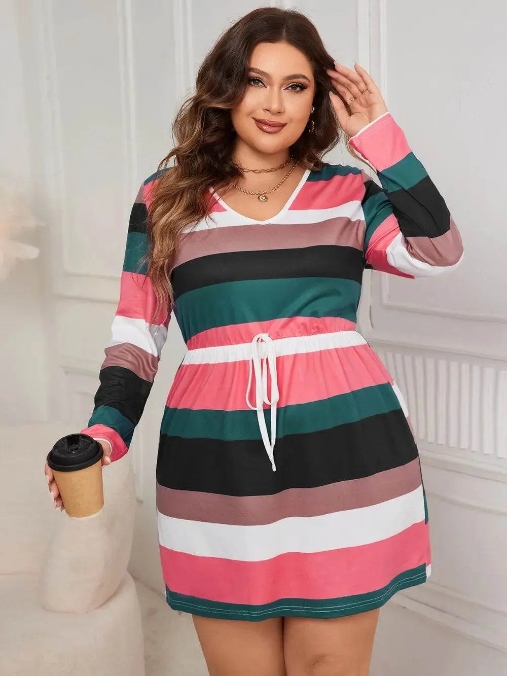 Honey Striped Long Sleeve Mini Dress - IVORYNN