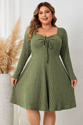 Honey Sweetheart Neck Long Sleeve Ribbed Dress - IVORYNN