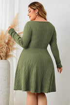 Honey Sweetheart Neck Long Sleeve Ribbed Dress - IVORYNN