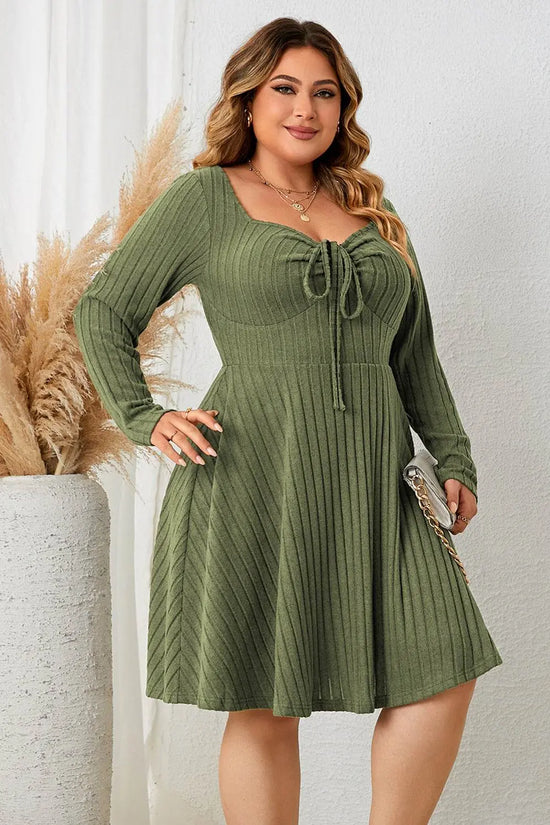 Honey Sweetheart Neck Long Sleeve Ribbed Dress - IVORYNN