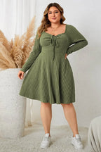 Honey Sweetheart Neck Long Sleeve Ribbed Dress - IVORYNN