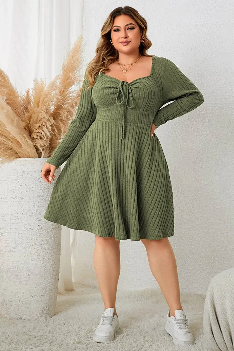 Honey Sweetheart Neck Long Sleeve Ribbed Dress - IVORYNN